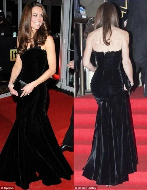 Classic Black Velvet Mermaid Evening Dress Strapless Party Gown Y8165
