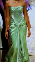 Classy Green Velvet Satin Prom Dress Strapless Evening Gown Y7725