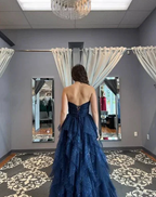 Sparkly Tulle Sequins Evening Dress Navy Blue A Line Prom Dress Y8146