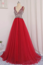 V Neckline Prom Dress Tulle Skirt Evening Dress Graduation Party Dress Formal Dress Dresses For Prom Special Occasion Dress Y792