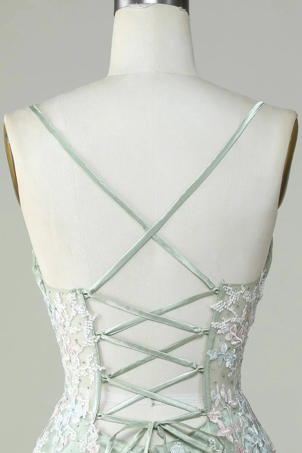 Dusty Sage Spaghetti Straps Homecoming Dress With Criss Cross Back Y2925