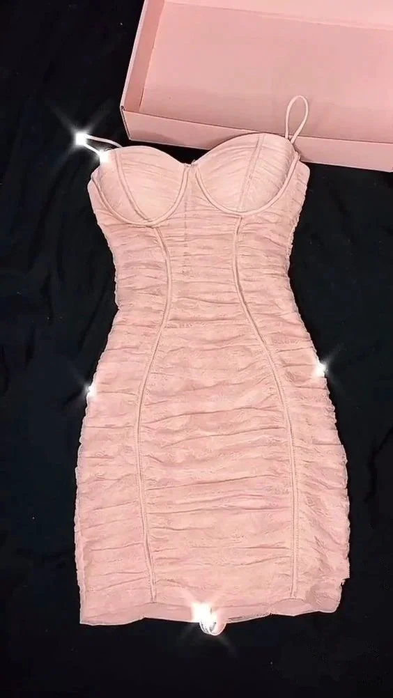 Ladies Summer Clothing Dress Sexy Shoulder Strap Skinny Club Party New Pink Dress Casual Dress Mini Homecoming Dress Y950