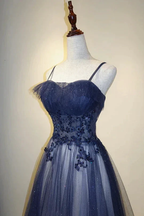 Elegant Gradient Tulle Straps Long Evening Dress, A-Line Tulle Prom Dresses Y1807