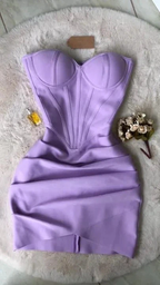 Violet Color Strapless Ruched Bodycon Dress Mini Homecoming Dress Y4367