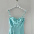 Elegant Blue Satin Spaghetti Straps Prom Dress Evening Dress Y8232