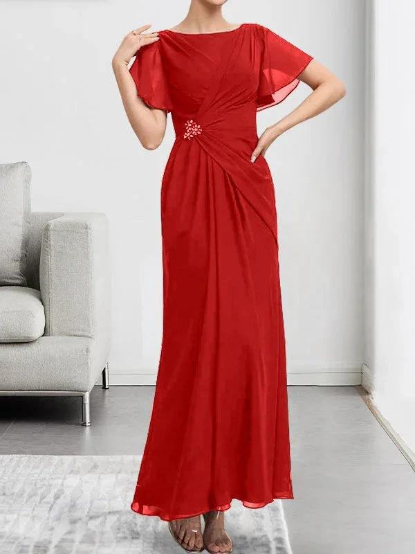 A-line Scoop Illusion Tea-Length Chiffon Lace Mother of the Bride Dress With Beading Sequins