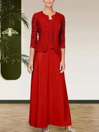 Glitter Lace & Satin Skirt Jacket Dress with Open Jacket