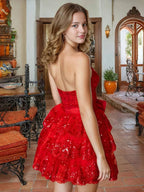 A-Line Sweetheart Lace Appliques Homecoming Dresses with Bowknot