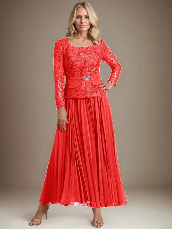 A-line Square Ankle-Length Chiffon Mother of the Bride Dress With Pleated