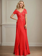 A-line V-Neck Floor-Length Chiffon Lace Mother of the Bride Dress