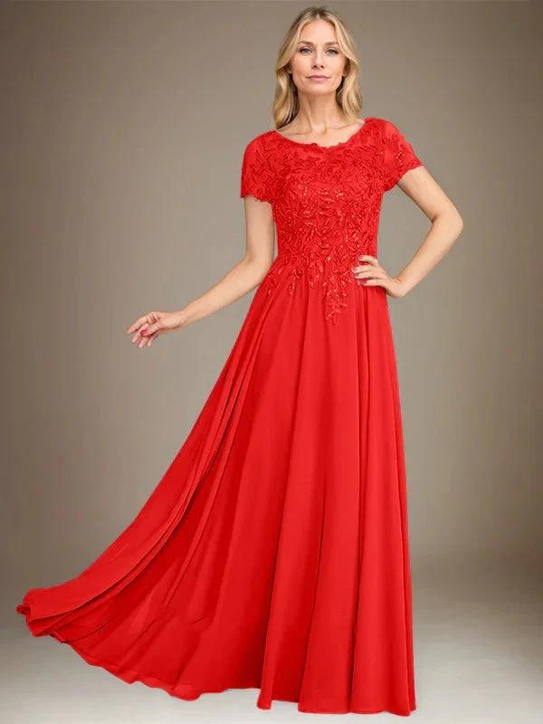 A-Line Scoop Floor-Length Chiffon Mother of the Bride Dress With Applique & Sequins