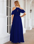 Numbersea Chiffon Cold Shoulder Long Bridesmaid Dresses Plus Size Formal Prom Gowns for Women Party Wedding  SEA28070