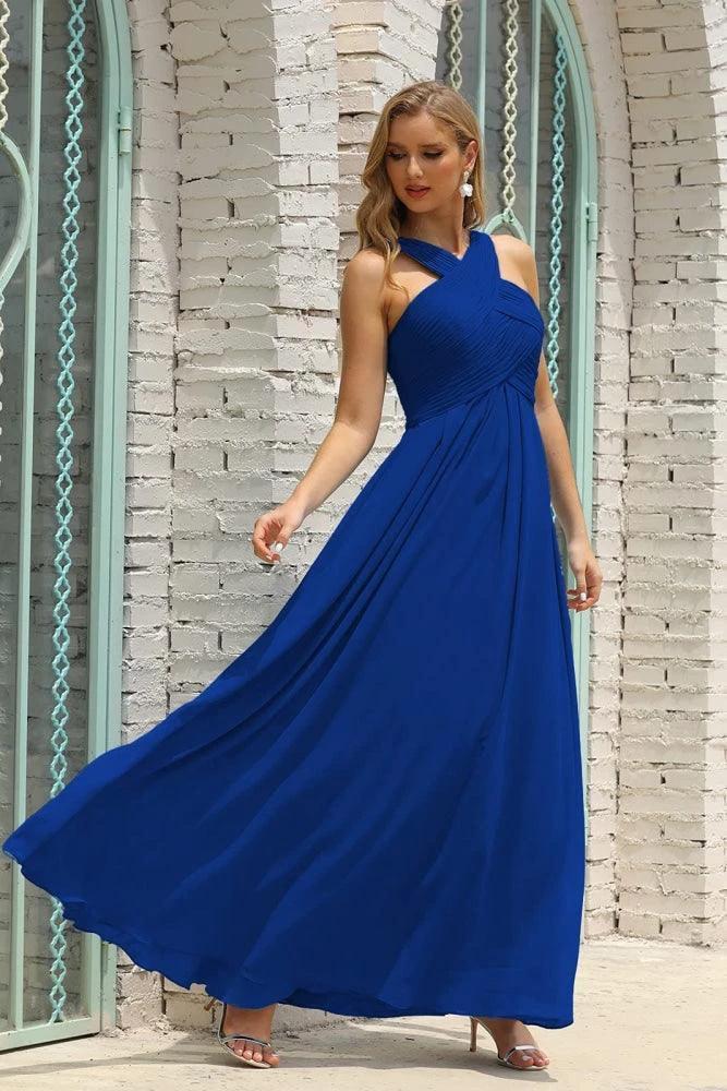 Numbersea Women Halter Chiffon Bridesmaid Dress A-line Long Formal Prom Gown SEA28015