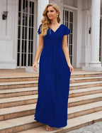 Numbersea Chiffon Bridesmaid Dress Cap Sleeves Maxi Prom Gowns Party Wedding Mother of The Bride Dresses for Women SEA28047