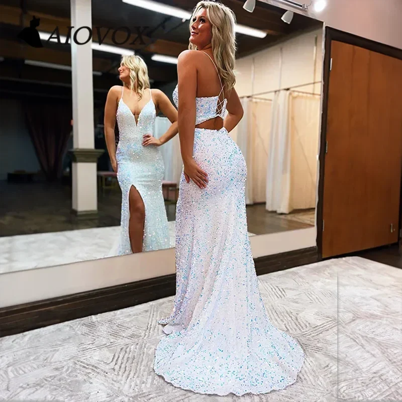 Royal Blue Sequin Prom Dress Split SYP109