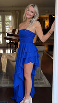 Royal Blue Corset Prom Dresses Strapless Ruffle Party Gown SYP188