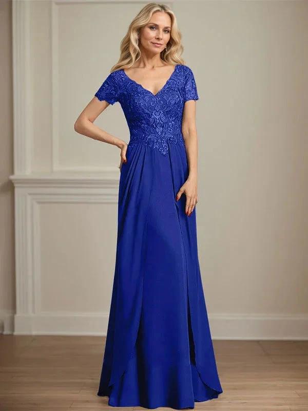 A-line V-Neck Floor-Length Chiffon Lace Mother of the Bride Dress