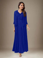 Plum A-Line Sequins Chiffon Dress