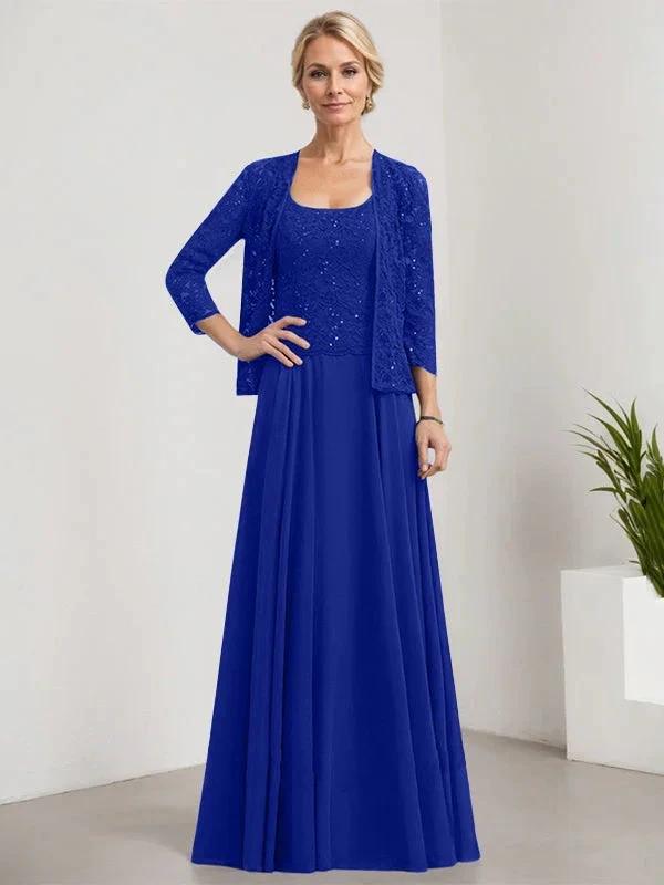 A-line Square Floor-Length Lace Chiffon Mother of the Bride Dress With Sequins