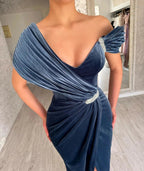 Ruffles Split Front One Shoulder Elegant Prom Dress with Beadings