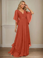 A-line V-Neck Floor-Length Chiffon Mother of the Bride Dress With Sequins Appliques Lace Beading