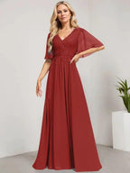 A-line V-Neck Floor-Length Lace Chiffon Mother of the Bride Dress With Sequins