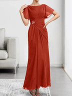 A-line Scoop Illusion Tea-Length Chiffon Lace Mother of the Bride Dress With Beading Sequins