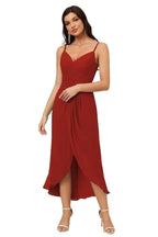 Numbersea Spaghetti Chiffon V Neck Bridesmaid Dress Mid-Length Slit Formal Prom Dress Homecoming Dress 2803