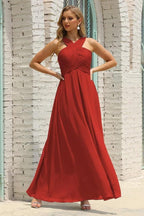 Numbersea Women Halter Chiffon Bridesmaid Dress A-line Long Formal Prom Gown SEA28015