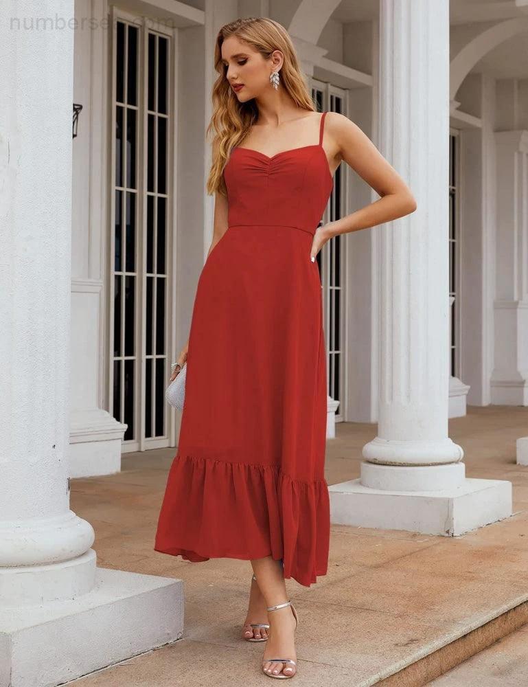 Numbersea  Spaghetti Strap Chiffon Bridesmaid Dress Ankle Length Formal A Line Cocktail Party Homecoming Dress for Juniors  SEA28028