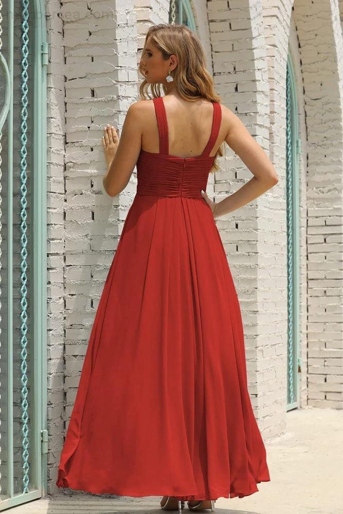 Numbersea Women Halter Chiffon Bridesmaid Dress A-line Long Formal Prom Gown SEA28015