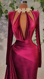 Sexy Velvet Long Sleeve Evening Dress Chic Evening Gown Y4934