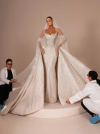 Royal V Neck Wedding Dress With Detachable Train Sequin Beaded Bride Gown