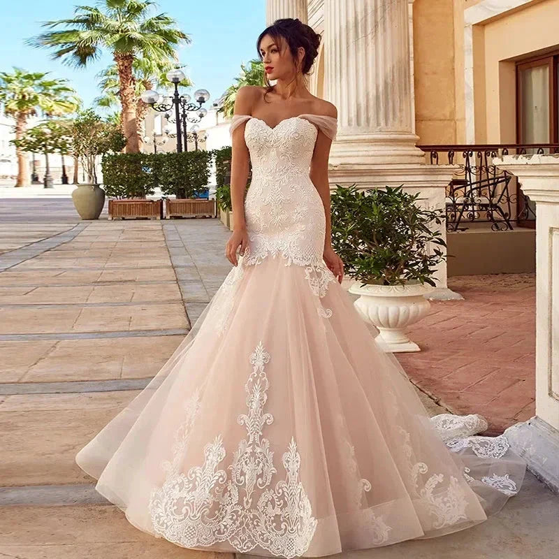Appliques Vestido De Noiva Sexy Backless Mermaid Vestidos De Novia Off The Shoulder Lace Up Wedding Dresses Lace Robe De Mariée