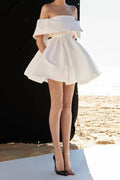 White Off the Shoulder Mini Homecoming Dresses A-line Dresses S4014