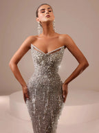 Royal V Neck Wedding Dress With Detachable Train Sequin Beaded Bride Gown