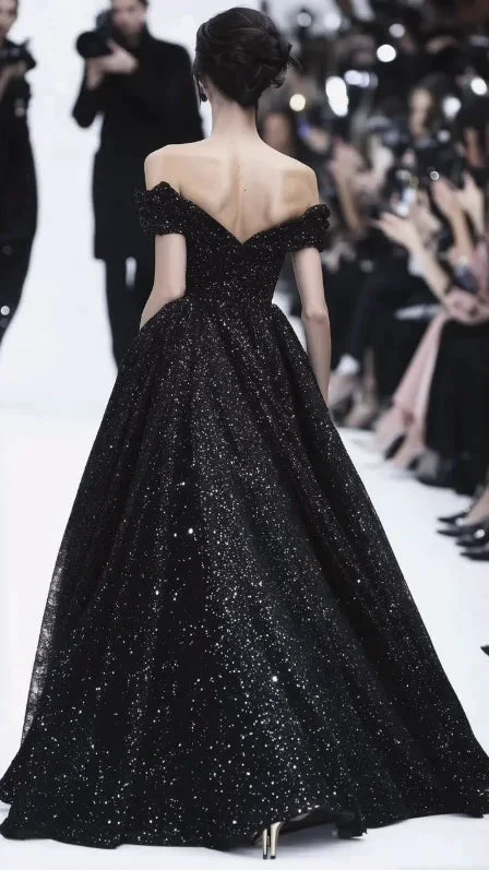 Sparkly Off The Black Sequins Prom Dress Formal Evening Dress Y8344