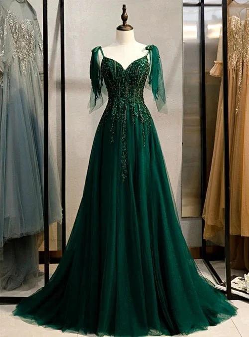 Emerald Green Spaghetti Straps Prom Dress Ball Gown V-Neck S11037