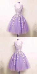 Fetching Appliques Homecoming Dress Lilac Tulle Lace Appliques A-line Short Homecoming Dress S10571