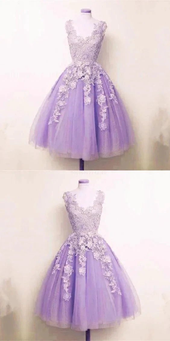 Fetching Appliques Homecoming Dress Lilac Tulle Lace Appliques A-line Short Homecoming Dress S10571
