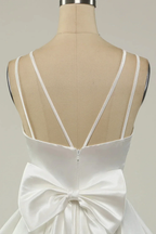 White Satin A-line Graduation Dress White Short Homecoming Dress Y1849
