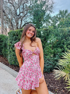 Summer Pink Floral Print Dress Trendy Homecoming Dress Y2747