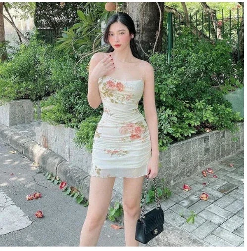 Spaghetti Straps Floral Dress Outfit Dress Mini Homecoming Dress Y689