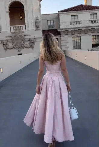 Pink Strapless A Line Long Prom Dress Elegant Evening Dress Brithday Outfits Y7531