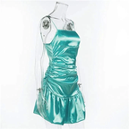New mint green tight skirt sexy pleated skirt high waist pleated satin dress short homecoming dress Y1903