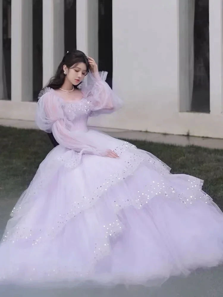 Sparkly Prom Dresses Purple Prom Dresses Robes Cocktail Off The Shoulder Prom Dresses Long Sleeve Prom DressesY2408