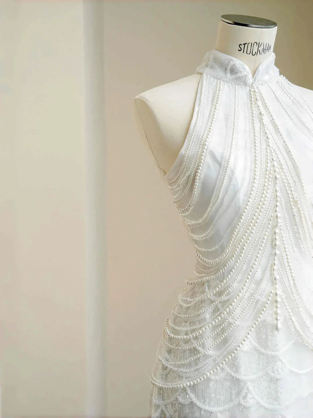 Classy White  Sequins Pearls Chain Sheath Long Prom Dress Evening Dress Y8670
