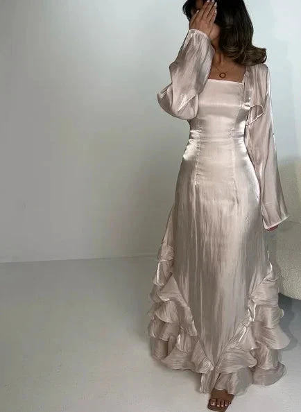 Vintage Prom Dresses with Pleated Ruffles Floor Length Evening Gown Y4595