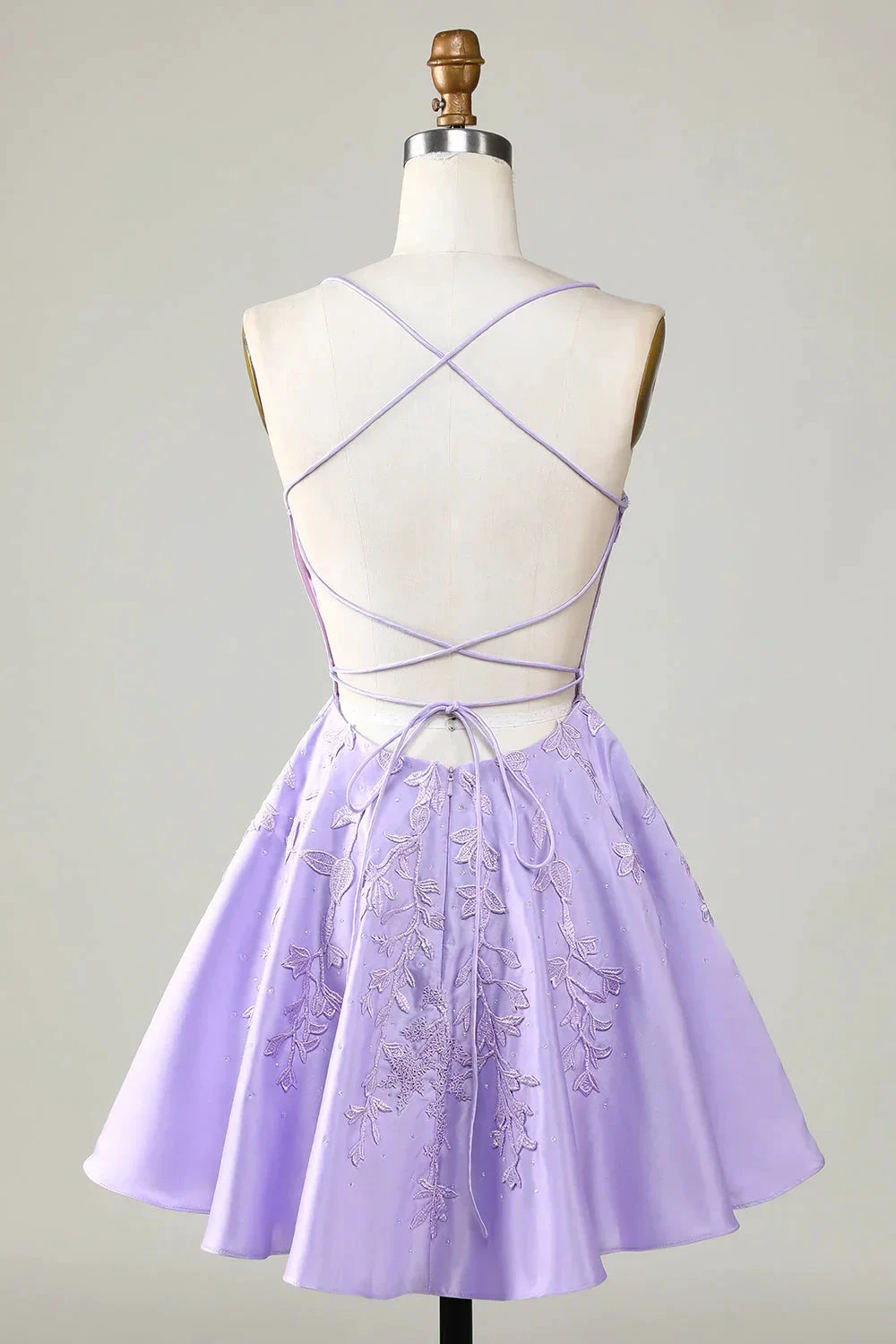 Purple Corset A-Line Satin Short Homecoming Dress With Lace Y3066