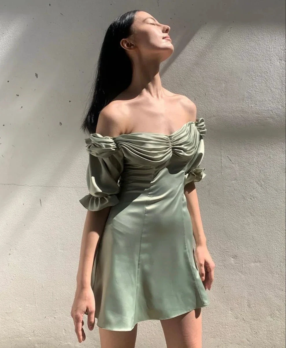 Women's Summer Puff Sleeve Off The Shoulder Homecoming Dress Y2505